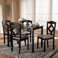 Baxton Studio RH133C-Dark Brown/Grey Dining Set Ruth Modern and Contemporary Espresso Brown Finished and Grey Fabric Upholstered 5-Piece Dining Set